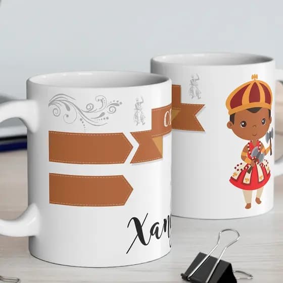 Caneca de Ceramica 325ml Orixa Xango Baby branca personalizada Xicara e copo Umbanda e Candomble
