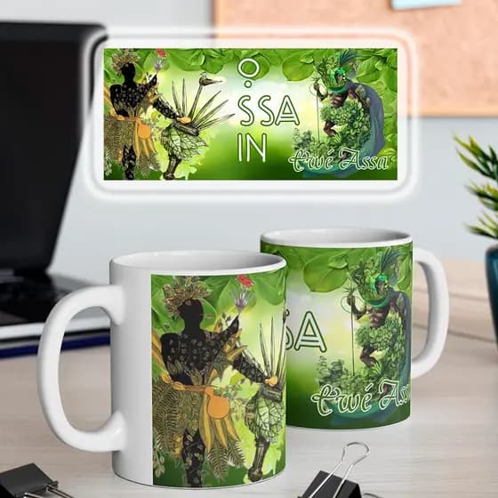 Caneca de Ceramica 325ml Orixa Ossain branca personalizada Xicara e copo