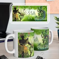 Caneca de Ceramica 325ml Orixa Ossain branca personalizada Xicara e copo