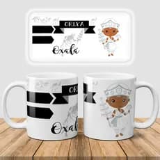 Caneca de Ceramica 325ml Orixa Oxala Baby branca personalizada Xicara e copo Umbanda e Candomble