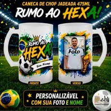 Caneca de Chopp Personalizada Copa do mundo com foto e nome Rumo ao Hexa Brasil Cerveja chope