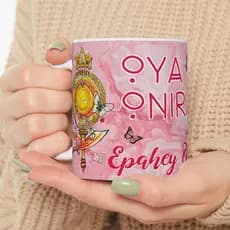 Caneca de Ceramica 325ml Orixa Oya Onira branca personalizada Xicara e copo Umbanda e Candomble