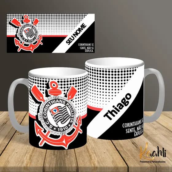 Caneca Timão Time Corinthians xicara Personalizada Seu Nome Gaviões alvinegra torcida