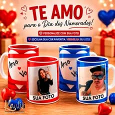 Caneca personalizada Dia dos Namorados casal com foto te amo xicara