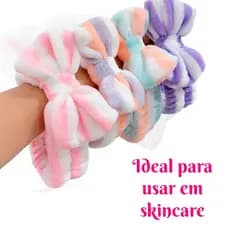 Faixa de cabelo Tiara felpuda laço Skinare Maquiagem Spa Facial Feminina Elastica Macia