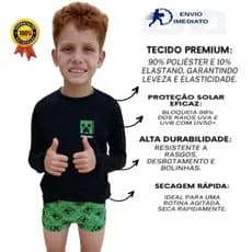 Conjunto Infantil Moda Praia e Piscina Menino com proteção UV camiseta + sunga Masculino 1/2/3/4