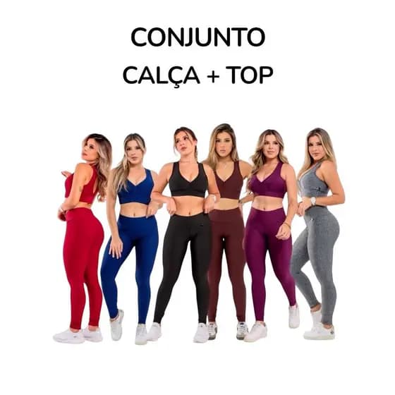 Conjunto top com calça bojo removível fitness academia feminino cintura alta moda zero transparência
