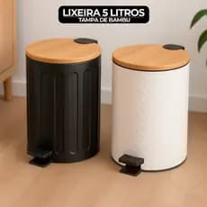 Lixeira Com Pedal Tampa De Bambu 5L Luxo Cozinha Banheiro