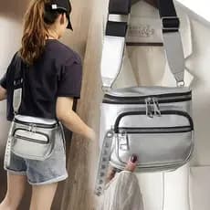 Bolsa Feminina Em Couro Pu Transversal Tipo Pochete Com Zíper Duplo Alta Qualidade
