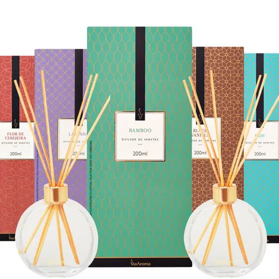 Difusor Varetas Vidro 200ml Essências Mais Vendidas Via Aroma
