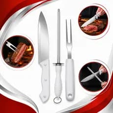 Kit De Churrasco 3 Peças Faca Garfo Chaira