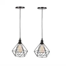 Kit 2 Pendente Luminária Teto Diamante  Preto aramado 1M
