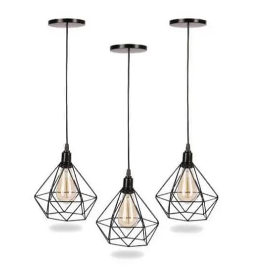 Kit 3 Pendente Luminária Teto  Diamante Preto  Aramado 1M