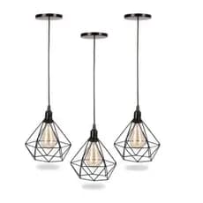 Kit 3 Pendente Luminária Teto  Diamante Preto  Aramado 1M