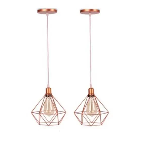 Kit 2 Pendente  Luminária Teto Diamante  Rose Gold Aramado 2M