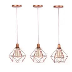 Kit 3 Pendente Luminária Teto Diamante Rose Gold Aramado 1m