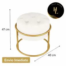 Puff Redondo Argola Pintura Eletrostática Tubo Aço Tecido Veludo