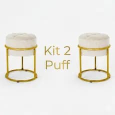 Kit 2 Puffs Banqueta Argola Decoração de Sala Escritório Luxo Elegante Banquinho