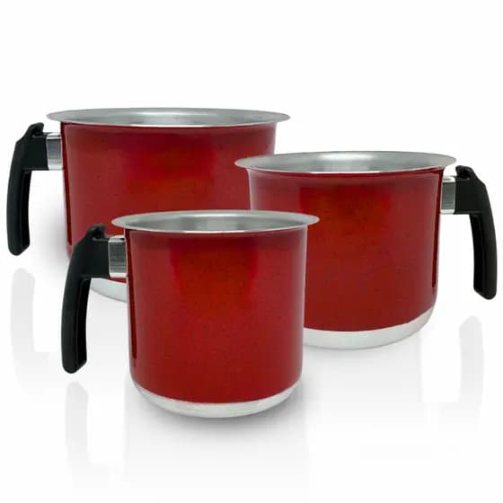 Jogo de Canecão Leiteira Fervedor Vermelho 3 Peças