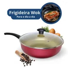 Wok Frigideira Funda Alumínios Portela 28 cm Não Gruda Com Tampa de vidro 4,5l
