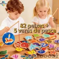 MEDOOSI 82/54  Peças Jogos infantil de Pescaria Magnético / Brinquedos Montessori Educacional de Madeira para Crianças