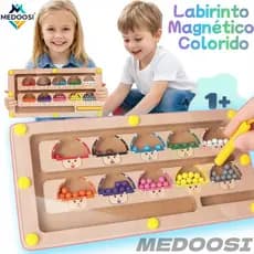 Jogos ​​Labirinto Magnético Montessori de Madeira - Classificação de Cores para Criança / Infantil Brinquedo Educativo
