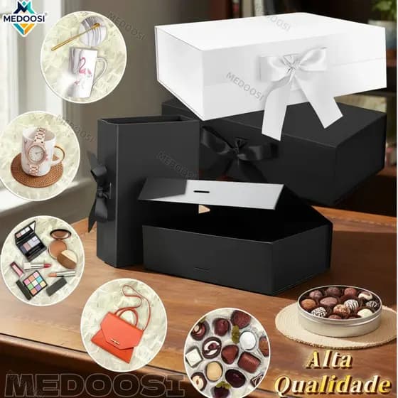 🎁MEDOOSI Caixa Presente Dobrável com Ímã/Magnético e Fita Cetim - Papel Resistente para Aniversário/Casamento