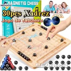 ​​MEDOOSI Xadrez Magnético de Madeira Portátil Jogo de Tabuleiro Infantil com 30Peças Brinquedo Educativo para Interação