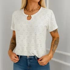 Blusa Feminina Gg Laise Manga Curta Gola Redonda / Tecido Texturizado