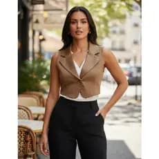 Colete Curto Feminino / Cropped Colete Feminino Decote V
