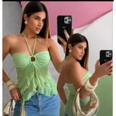 Blusa bata solta com amarração frontal ajustável tamanho Único Veste 36/40