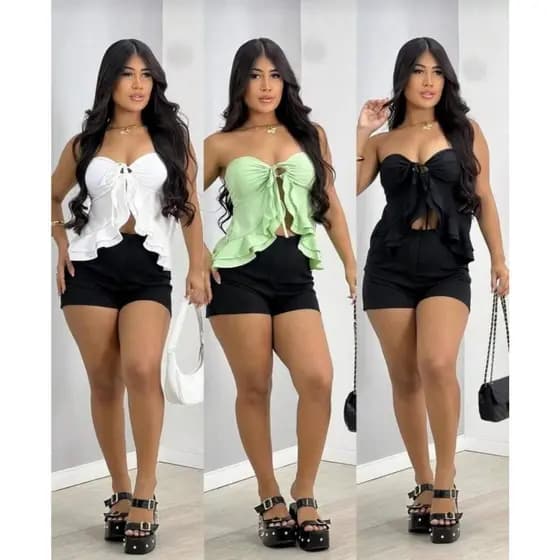 Blusinha blusa bata com amarração Tomara Que Caia Babados e Laço Frontal Com Elástico Nas Costas Elegante e Sensual