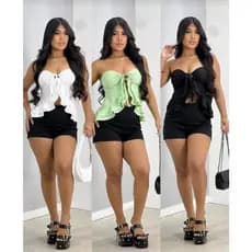 Blusinha blusa bata com amarração Tomara Que Caia Babados e Laço Frontal Com Elástico Nas Costas Elegante e Sensual
