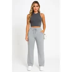 Calça Pantalona lanzinha feminina com bolso cintura alta para inverno lazinho