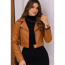 Jaqueta Cropped Feminina Couro Sintético  Estilosa Moda Inverno 2026