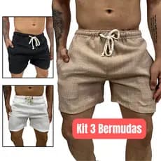Kit 3 Short Linho Masculino Bermuda Casual bermuda Linho Mauricinho Premium Leve Slim Praia Alta Qualidade