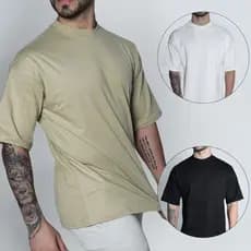 Camiseta Oversized Unissex Masculina Streetwear Gola Alta Algodão Premium