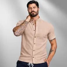 Camiseta Social Manga Curta Gola Padre Algodão Masculina Slim Fit Gola Padre Blusa Linho
