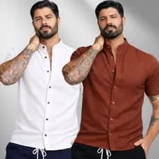 Kit 2 Camiseta Social Manga Curta Masculina Gola Padre Slim Fit Algodão Gola Padre Blusa Linho