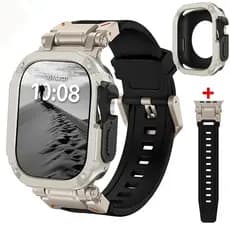 Silicone Luxo Pulseira+2 em 1 Protetora Case Kit Para Apple Watch 10 11 46mm 44mm 45mm 49mm Ultra iWatch Band+Capa