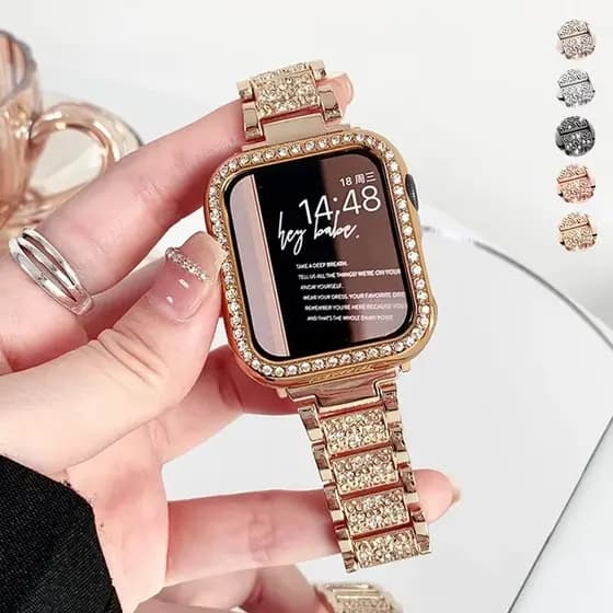 Pulseira De Aço Inoxidável+Diamante Case Kit Para Apple Watch 10 11 46mm 42mm 40mm 38mm 41mm 44mm 45mm 49mm iWatch Kit