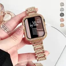 Pulseira De Aço Inoxidável+Diamante Case Kit Para Apple Watch 10 11 46mm 42mm 40mm 38mm 41mm 44mm 45mm 49mm iWatch Kit