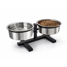 Comedouro duplo elevado alto ajustável para  cães e gatos