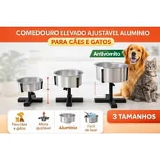 Comedouro Ajustável Elevado Para Cachorro e Gato Suporte Regulável Antivômito 3 Alturas