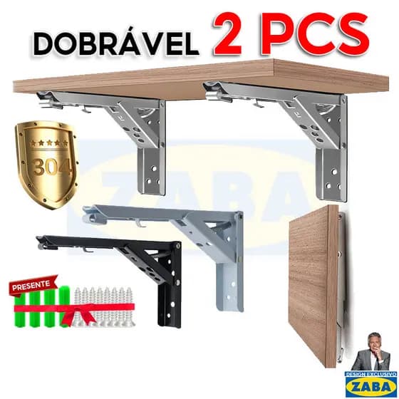 [2 Pcs]Suporte Mão Francesa Retrátil Suporte De Mesa Dobrável Dobrável Reforçada Tampo Mesa - Preto E Branco E Prata