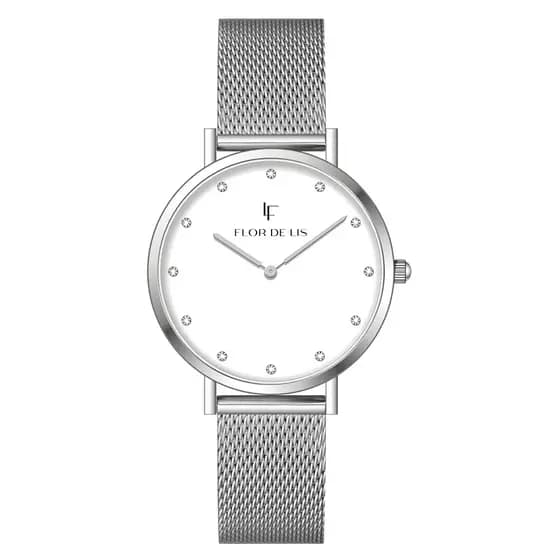 Relógio Feminino Flor de Lis Prata Masie Shine Silver 32mm Elegante Moderno Para Todas Ocasiões