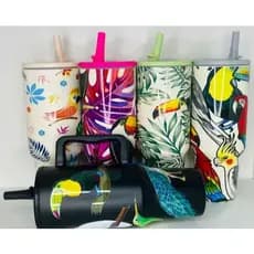 COPO CANECA TÉRMICO 1200 ML CANUDO RETRÁTIL SÉRIE TUCANOS