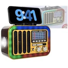 Rádio Retro 5W Bluetooth 5.1 LED RGB com Lanterna Eletromex EL-1322