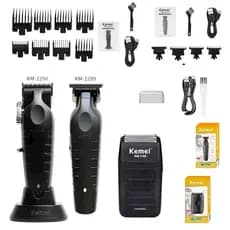 Kit Kemei Máquina de cortar cabelo + Acabamento + Shaver Barbeador Barbear Original KM 2296 2299 1102 - Bivolt