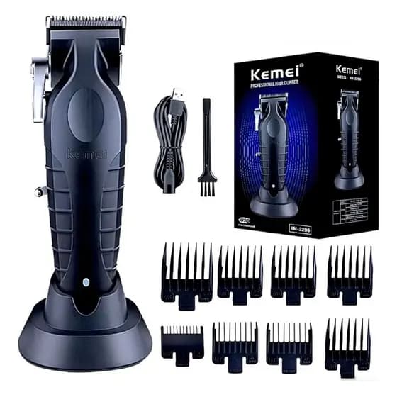 Máquina de Cortar Cabelo Kemei Profissional Original Sem fio Recarregável 8 Pentes KM-2296 - Bivolt